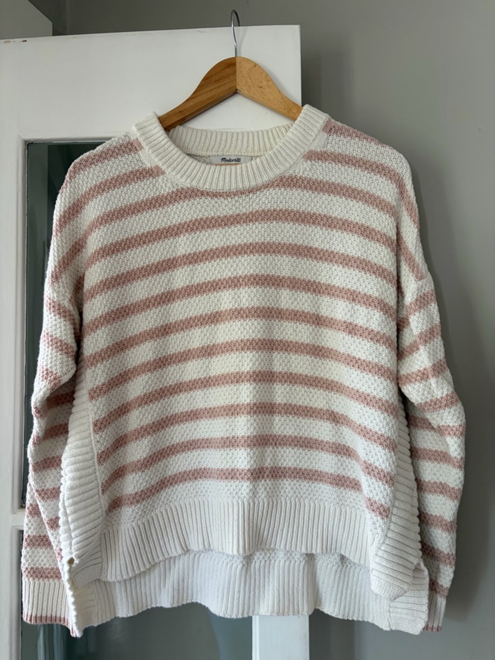 Madewell Striped Crewneck Sweater in Cream & Blush